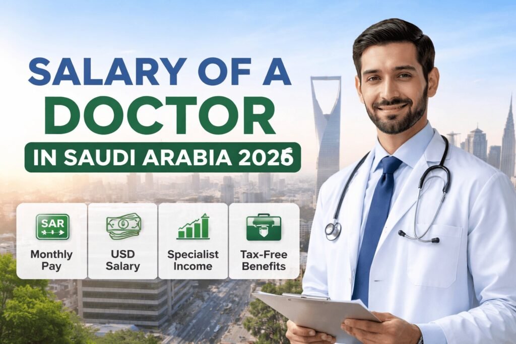 salary of a docter in saud arabia showing monthly pay, USD salary, and specialist income in 2026